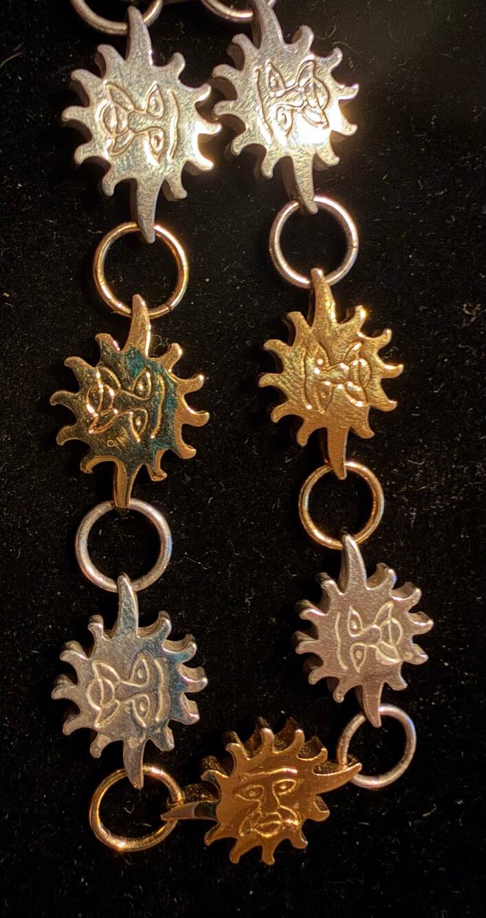 Vintage 925 Sterling Silver Celestial Sun Face Link Charm Bracelet 7"